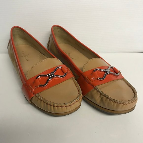 Cole Haan tan and orange patent leather moccasins - Picture 1 of 7